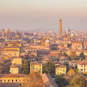 Cityscape at sunset of Bologna from San Michele in Bosco church