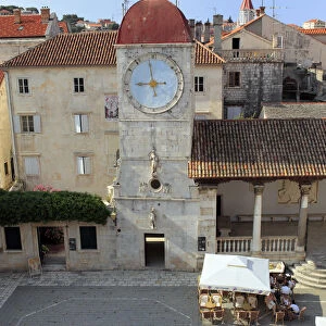 The clock tower on the Town Hall (15th century), Old town, Trogir, Dalmatia, Croatia