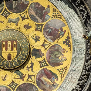 Close-up view of the calendar plate of the Prague astronomical clock, Prague, Bohemia