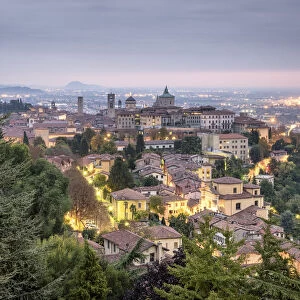 Cloudy sunrise at upper city of Bergamo, Lombardy, Italy