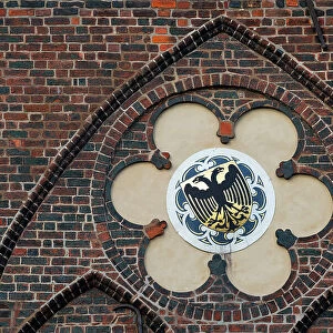 Coat of arms detail on town hall of Lubeck, UNESCO, Schleswig-Holstein, Germany