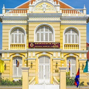 Colonial building along the riverfront in Battambang, Cambodia