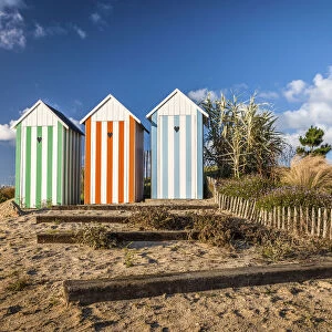 Colorful beach huts in Roscoff, Finistere, Brittany, France