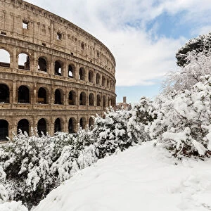 Colosseum after the great snowfall of Rome in 2018 Europe, Italy, Lazio, Province of Rome
