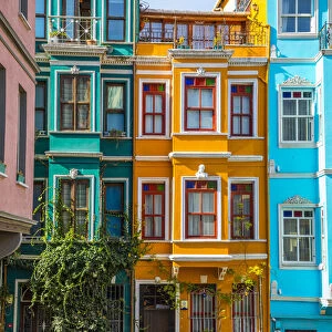 Colourful houses, Balat district, Istanbul, Turkey