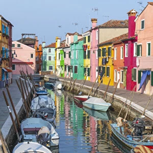 Colourful houses and canal, Burano, Venice, Italy