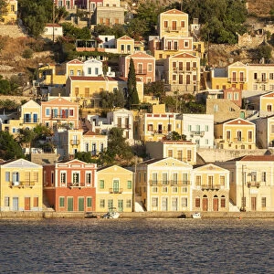 Colourful Houses along Gialos Harbour, Symi Island, Dodecanese Islands, Greece