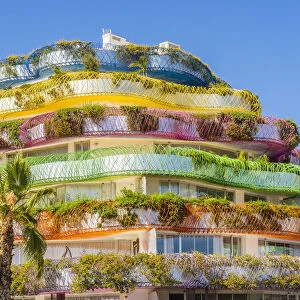 The colourful Las Boas de Ibiza apertment complex, designed by Jean Nouvel, Marina Ibiza, Ibiza Town, Ibiza, Balearic Islands, Spain