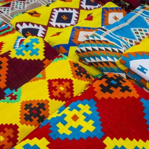 Colourful rugs, Souk Waqif, Doha, Qatar