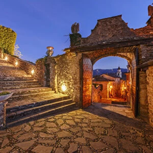 Compiano castle at dusk, Taro valley, Parma province, Emilia Romagna, Italy, Europe