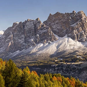 Cortina d Ampezzo and mount Pomagagnon with the first snow, Belluno district