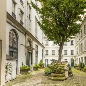 Courtyard of building in the Latin Quarter, Paris, France