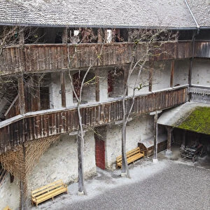 Courtyard of Gruyeres Castle, Gruyeres, Fribourg, Switzerland