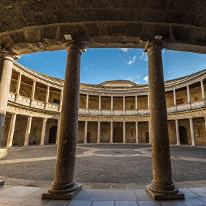 Courtyard of the Palace of Charles V or Palacio de Carlo V, Alhambra palace, Granada