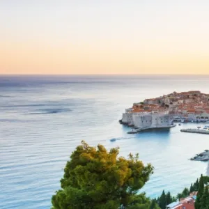 Croatia, Dalmatia, Dubrovnik, Old town, view of the old town at sunset