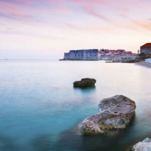 Croatia, Dalmatia, Dubrovnik, Old town, Sunset from Banya Beach