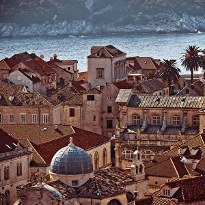 Croatia, Dalmatia, Dubrovnik, Old Town (Stari Grad) from Old Town Walls, Church of St