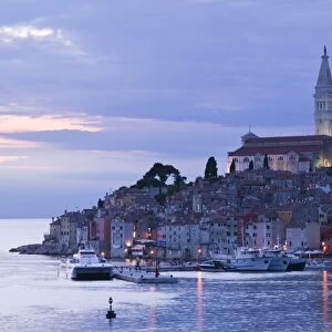 Croatia, Istria, Rovinj, harbor view with Cathedral of St. Euphemia
