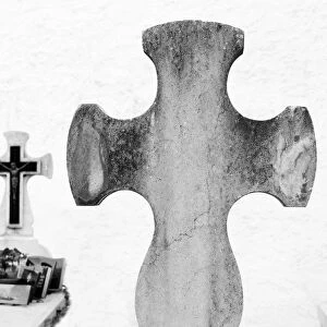 Three crosses in a graveyard, near Biarritz, Aquitaine, France