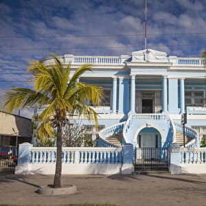 Cuba, Cienfuegos, The Malecon linking the city center to Punta Gorda, Blue mansion