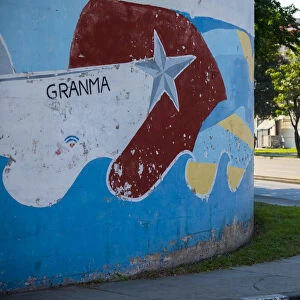 Cuba, Havana, Mural commemorating the Granma, the yacht used at start of Cuban Revolution
