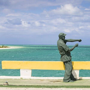 Cuba, Jardines del Rey, Ernest Hemingway statue on causeway linking Cayo Coco to Cayo