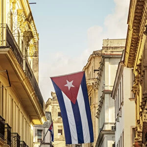 Cuban Flag at La Habana Vieja, Havana, La Habana Province, Cuba