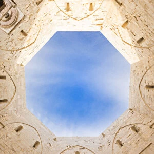 Cutting of sky viewed from the inside courtyard of Castel del Monte fortress in Andria