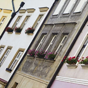Czech Republic, Moravia, Olomouc, Facades Of Colourful Buildings