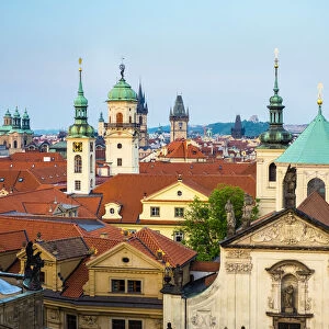 Czech Republic, Prague. Buildings in Stare Mesto (Old Town) from Old Town Bridge Tower