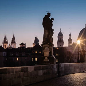 Dawn at the monumental Charles Bridge, Prague, Czech Republic