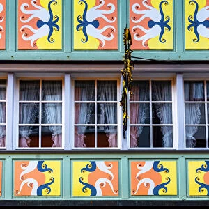 Decorations on the facades of village houses, Appenzell, Canton of Appenzell, Alpstein