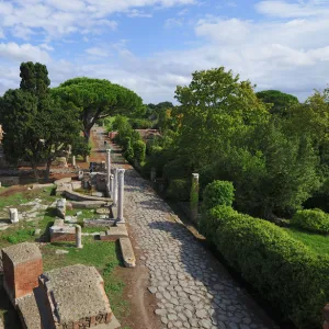 The Decumanus Maximus is the main avenue of Ostia Anticaat the mouth of the River Tiber