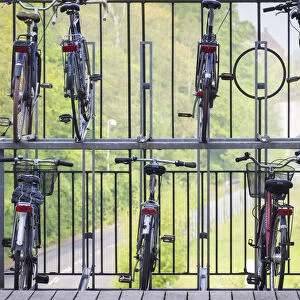Denmark, Jutland, Aarhus, double decker bicycle parking