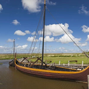 Denmark, Jutland, Hemmet, Bork Vikingehavn, recreated Viking village, Viking ships