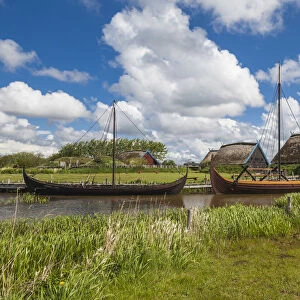 Denmark, Jutland, Hemmet, Bork Vikingehavn, recreated Viking village, Viking ships