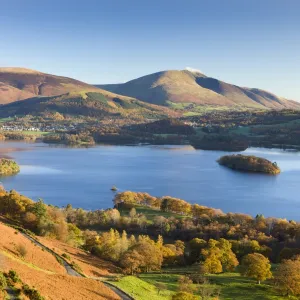 Derwent Water Skiddaw and Blencathra from the slopes of Catbells, Lake District National Park