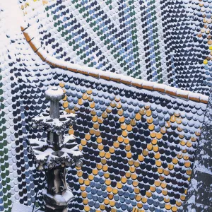 Details of colorful glazed tiles on roof of St. Stephens Cathedral (Stephansdom)