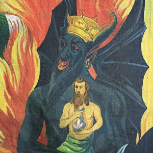 Devil with Judas Iscariot, detail of 19 cent. icon, Izborsk, Pskov region, Russia