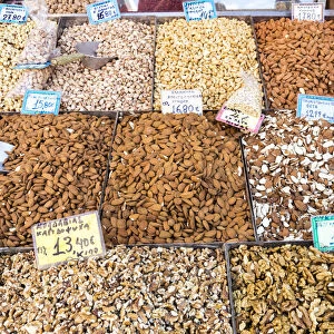 Different type of nuts at the Central Market in Athens, Greece