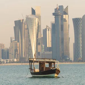 Doha skyline at sunrise, Doha, Qatar