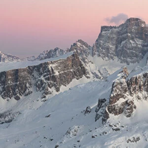 Dolomites covered with snow in a winter evening, Dolomites, Belluno, Veneto, Italy