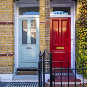 Doors to terraced houses in Greenwich, London, England, UK