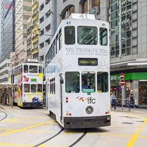 Doube-decker trams on Des Voeux Road in Central Hong Kong, Hong Kong Island, Hong Kong