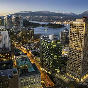 Downtown skyline at dusk, Vancouver, British Columbia, Canada
