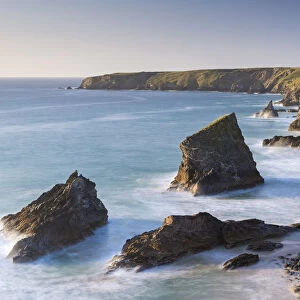 Dramatic coastal scenery at Bedruthan Steps on the North Cornish coast, Cornwall, England