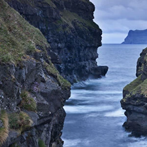 Dramatic coastline at Gjogv on the island of Eysturoy, Faroe Islands. Spring