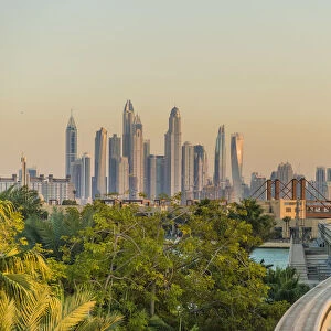 Dubai Skyline from Palm Jumeirah Monorail, Dubai, United Arab Emirates