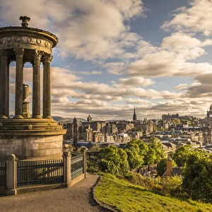 Dugald Stewart Monument on Carlton Hill overlooking Edinburgh Old Town, City of Edinburgh