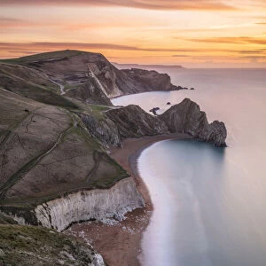 Durdle Door at sunrise from Swyre Head, Lulworth, Isle of Purbeck